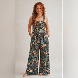 CIDER Lightweight Corduroy Floral Wide Leg Jumpsuit